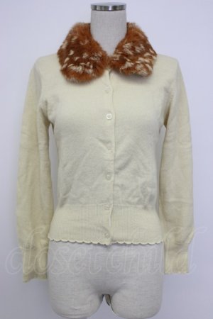 画像: Emily Temple cute / バンビファー襟ニットカーディガン  アイボリーＸブラウン T-26-02-04-004-ET-TO-SA-ZT