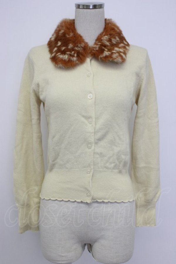 画像1: Emily Temple cute / バンビファー襟ニットカーディガン  アイボリーＸブラウン T-26-02-04-004-ET-TO-SA-ZT (1)