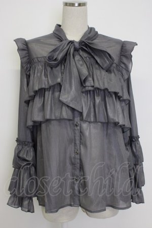 画像: axes femme / ラメシアー楊柳フリルブラウス  グレー T-26-02-04-008-AX-BL-SA-ZT