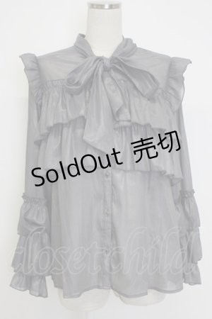 画像: axes femme / ラメシアー楊柳フリルブラウス  グレー T-26-02-04-008-AX-BL-SA-ZT580