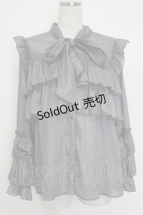 画像1: axes femme / ラメシアー楊柳フリルブラウス  グレー T-26-02-04-008-AX-BL-SA-ZT580 (1)