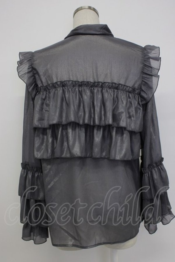 画像2: axes femme / ラメシアー楊柳フリルブラウス  グレー T-26-02-04-008-AX-BL-SA-ZT (2)