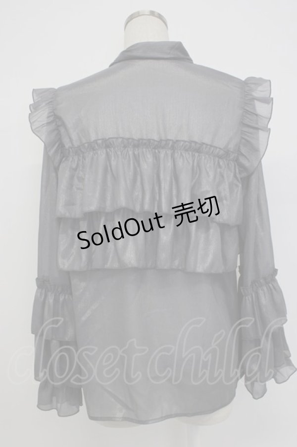 画像2: axes femme / ラメシアー楊柳フリルブラウス  グレー T-26-02-04-008-AX-BL-SA-ZT580 (2)