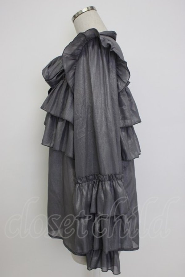 画像3: axes femme / ラメシアー楊柳フリルブラウス  グレー T-26-02-04-008-AX-BL-SA-ZT (3)