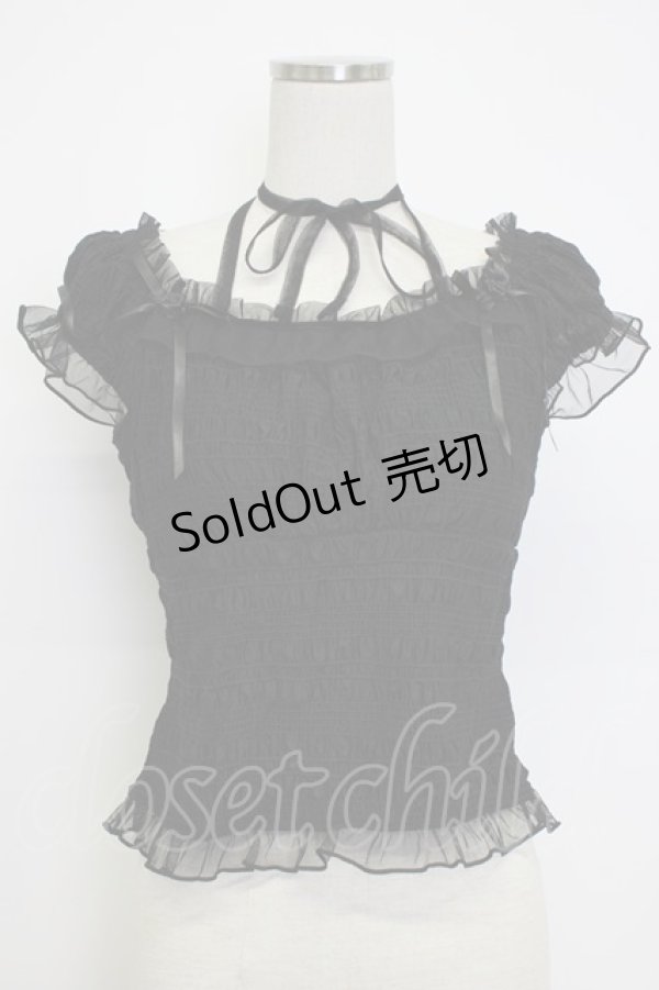 画像1: axes femme / プチローズリボン半袖トップス  黒 T-26-02-04-015-AX-TO-SA-ZT (1)