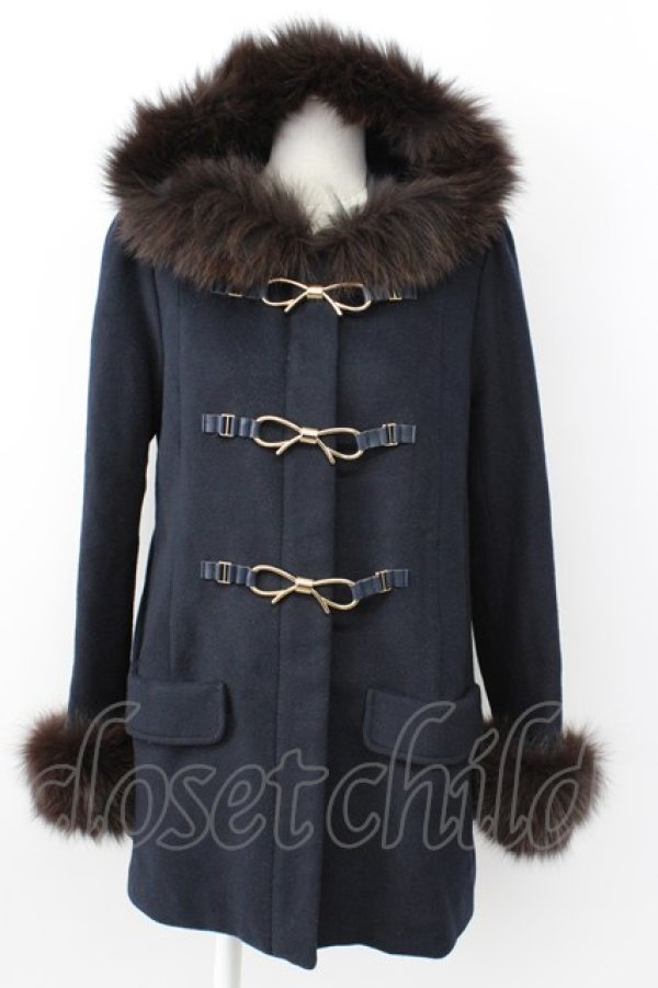 画像1: LODISPOTTO / フロント3つリボンファーフードコート  黒Ｘブラウン T-26-02-05-001-LO-CO-SA-ZT (1)