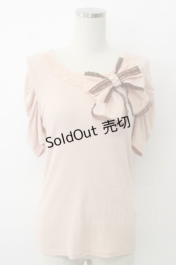 画像1: axes femme / シフォンリボン半袖トップス  ピンク T-26-02-05-002-AX-TO-SA-ZT (1)