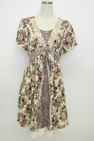 画像: axes femme / 花柄半袖ワンピース M アイボリー T-26-02-05-026-AX-OP-SA-ZT