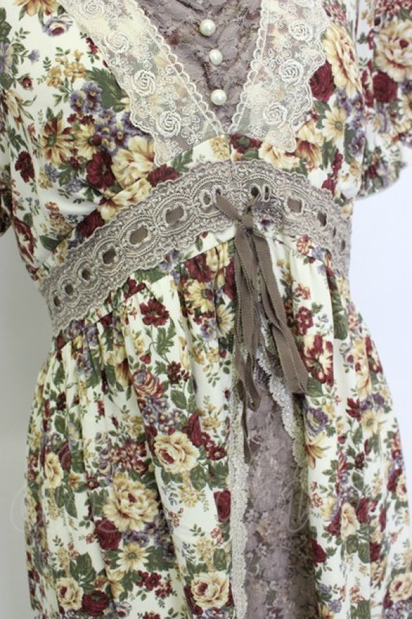 画像4: axes femme / 花柄半袖ワンピース M アイボリー T-26-02-05-026-AX-OP-SA-ZT (4)