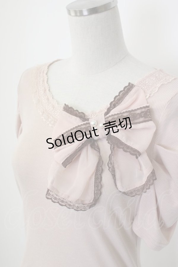 画像3: axes femme / シフォンリボン半袖トップス  ピンク T-26-02-05-002-AX-TO-SA-ZT (3)