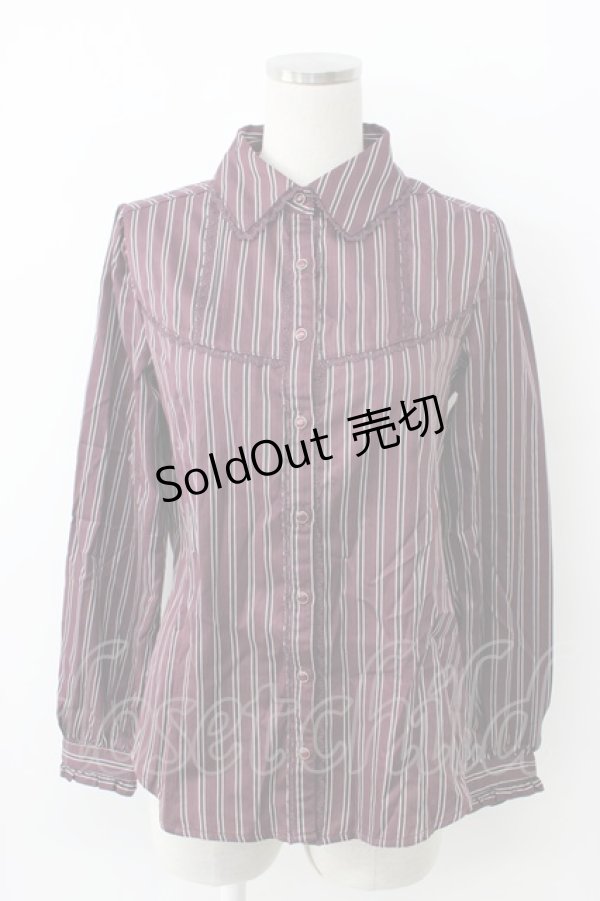 画像1: axes femme / レジメ柄フリルブラウス  ワイン T-26-02-05-003-AX-BL-SA-ZT (1)