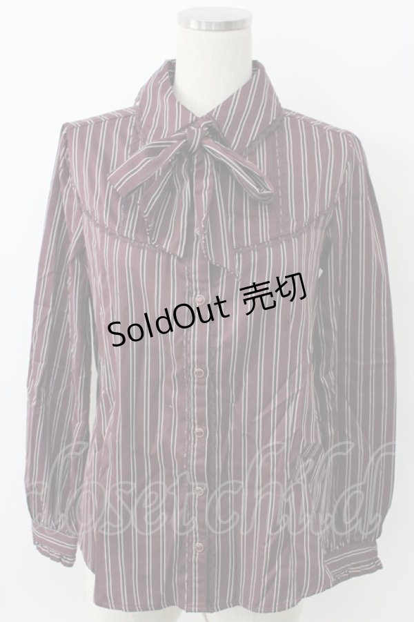 画像2: axes femme / レジメ柄フリルブラウス  ワイン T-26-02-05-003-AX-BL-SA-ZT (2)