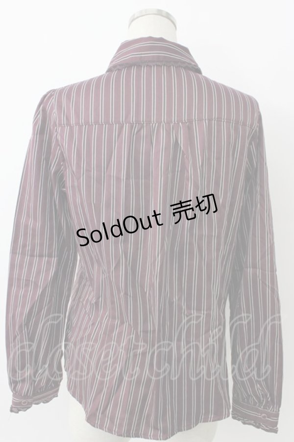 画像3: axes femme / レジメ柄フリルブラウス  ワイン T-26-02-05-003-AX-BL-SA-ZT (3)