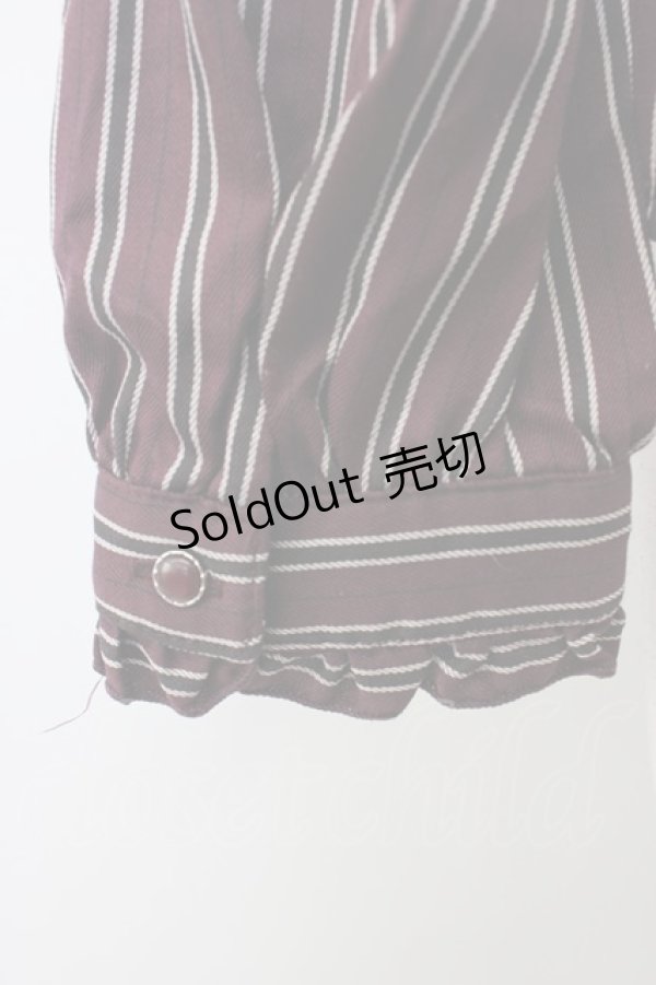 画像5: axes femme / レジメ柄フリルブラウス  ワイン T-26-02-05-003-AX-BL-SA-ZT (5)