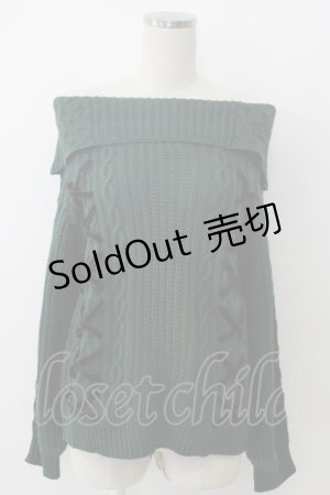 画像: axes femme / 編み上げオフタートルニット  緑Ｘ黒 T-26-02-05-006-AX-TO-SA-ZT