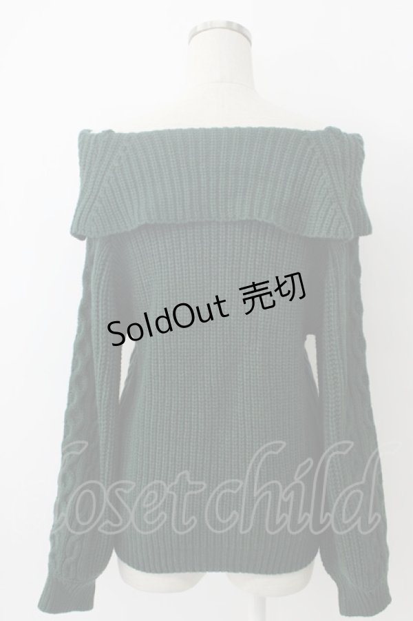 画像2: axes femme / 編み上げオフタートルニット  緑Ｘ黒 T-26-02-05-006-AX-TO-SA-ZT (2)