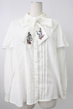 画像: axes femme / メロディ刺繍ケープ袖ブラウス M ホワイト T-26-02-07-001-AX-BL-SA-ZT