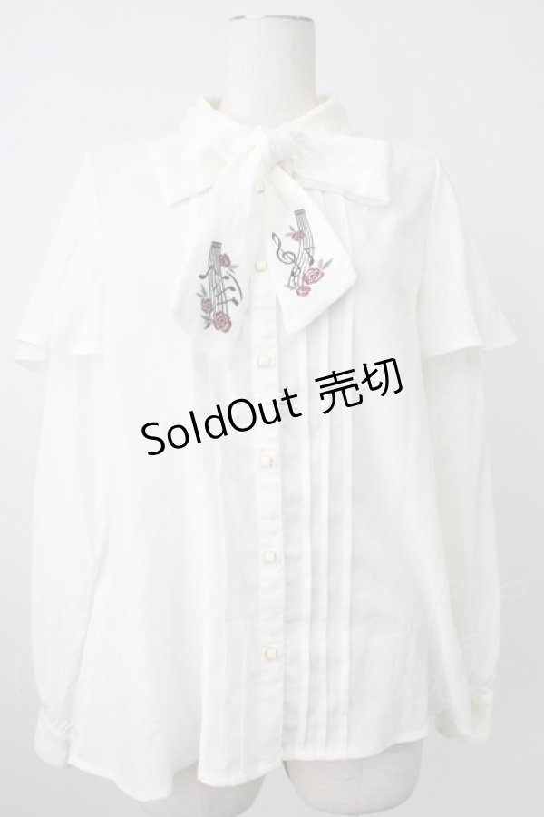 画像1: axes femme / メロディ刺繍ケープ袖ブラウス M ホワイト T-26-02-07-001-AX-BL-SA-ZT582 (1)