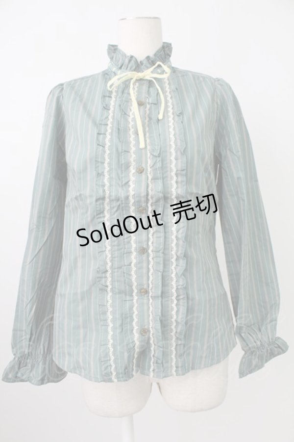 画像1: axes femme / 先染めストライプブラウス L グリーン T-26-02-07-004-AX-BL-SA-ZT582 (1)