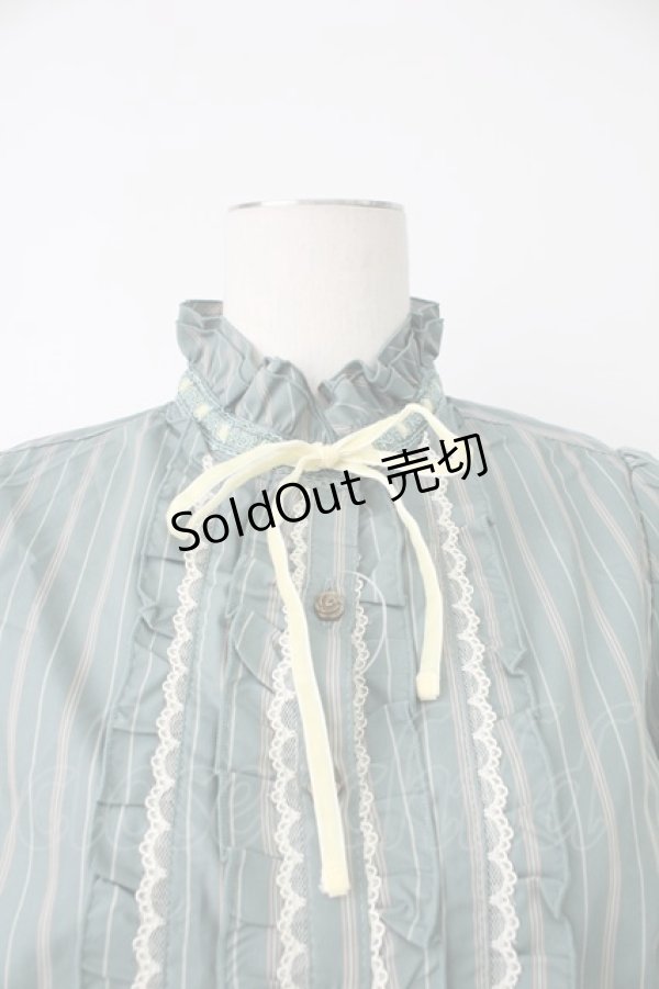 画像4: axes femme / 先染めストライプブラウス L グリーン T-26-02-07-004-AX-BL-SA-ZT582 (4)