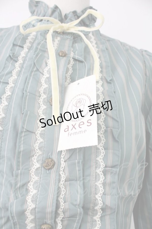 画像5: axes femme / 先染めストライプブラウス L グリーン T-26-02-07-004-AX-BL-SA-ZT582 (5)