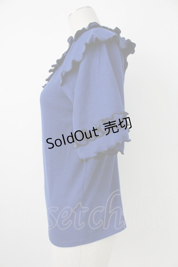 画像3: axes femme / ビジュー付フリルリブトップス  ブルー T-26-02-07-005-AX-TO-SA-ZT (3)