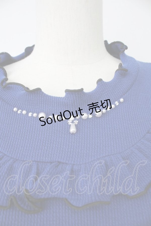 画像5: axes femme / ビジュー付フリルリブトップス  ブルー T-26-02-07-005-AX-TO-SA-ZT (5)