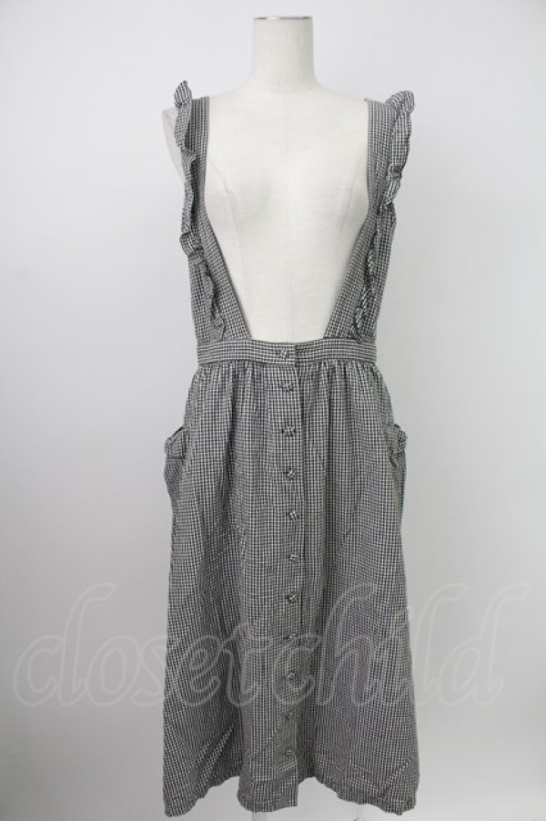 画像1: PINK HOUSE / ギンガムチェックフリルジャンパースカート  黒Ｘ白 T-26-02-07-009-LO-OP-SA-ZT (1)