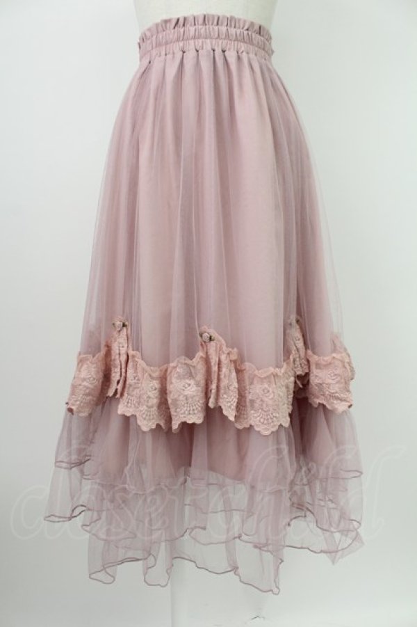 画像1: axes femme / ローズ付ドレープチュールスカート  ピンク T-26-02-07-012-AX-SK-SA-ZT (1)