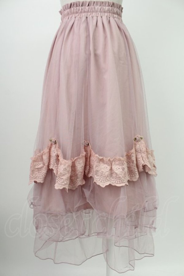 画像2: axes femme / ローズ付ドレープチュールスカート  ピンク T-26-02-07-012-AX-SK-SA-ZT (2)