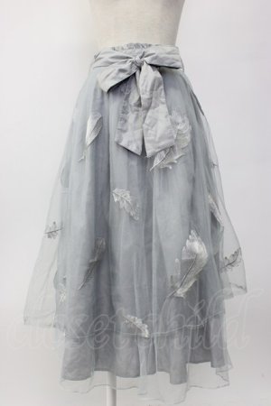画像: axes femme / フェザー刺繍チュールスカート  サックス T-26-02-08-028-AX-SK-SA-ZT