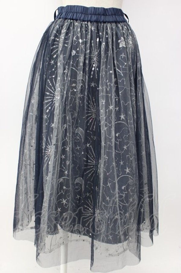 画像1: axes femme / ホロスコープ刺繍チュールスカート  ネイビー T-26-02-08-030-AX-SK-SA-ZT (1)