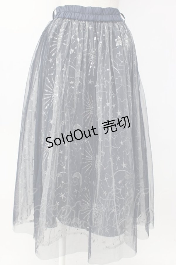 画像1: axes femme / ホロスコープ刺繍チュールスカート  ネイビー T-26-02-08-030-AX-SK-SA-ZT584 (1)