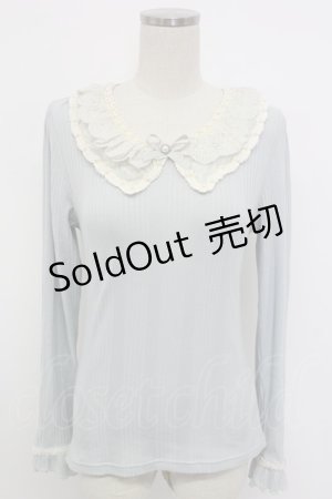 画像: axes femme / レースカラーテレコカットソー  サックスＸ白 T-26-02-08-004-AX-TO-SA-ZT