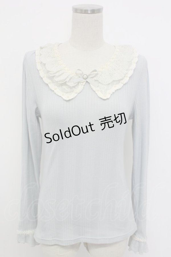 画像1: axes femme / レースカラーテレコカットソー  サックスＸ白 T-26-02-08-004-AX-TO-SA-ZT (1)