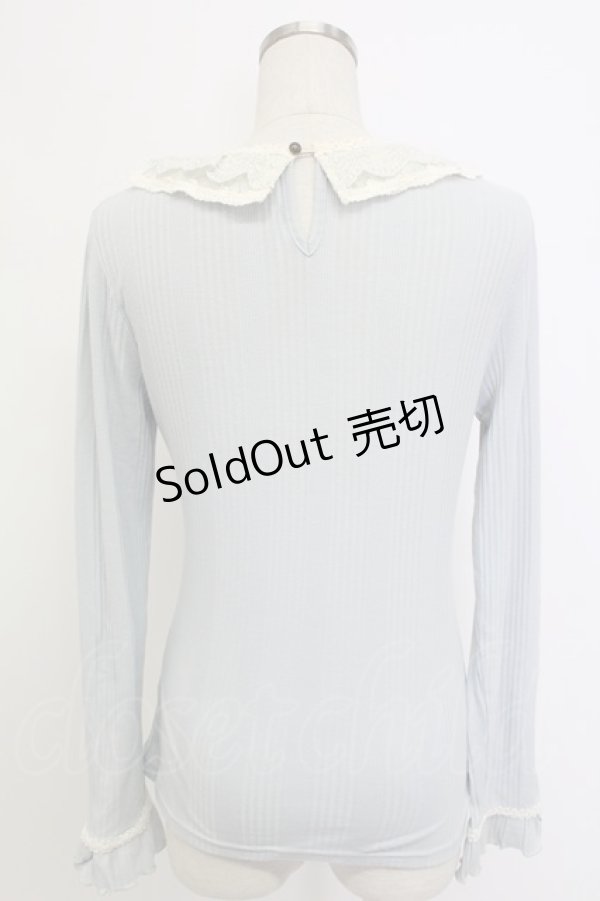 画像2: axes femme / レースカラーテレコカットソー  サックスＸ白 T-26-02-08-004-AX-TO-SA-ZT (2)