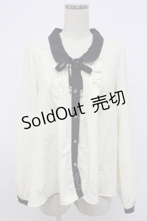 画像: axes femme / 星座柄箔プリントブラウス M ホワイト×ネイビー T-26-02-08-005-AX-BL-SA-ZT