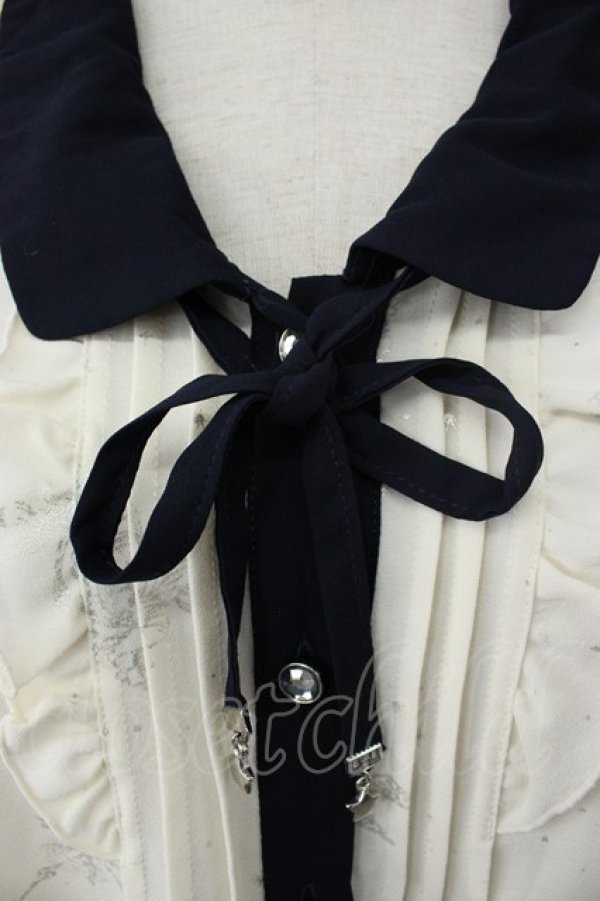 画像3: axes femme / 星座柄箔プリントブラウス M ホワイト×ネイビー T-26-02-08-005-AX-BL-SA-ZT (3)