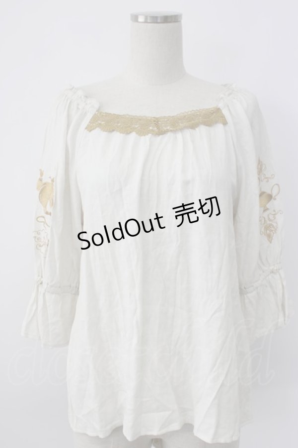 画像1: axes femme / アラジン/刺繍トップス M ホワイト T-26-02-08-008-AX-TO-SA-ZT583 (1)