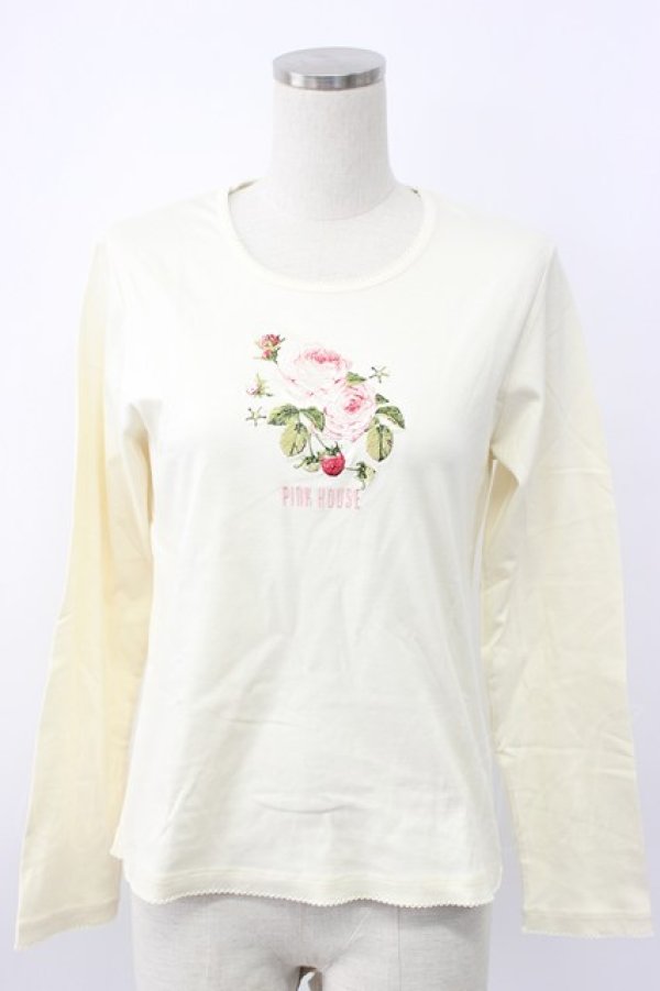 画像1: PINK HOUSE / オールドローズ刺繍カットソー  アイボリー T-26-02-08-012-LO-TO-SA-ZT (1)