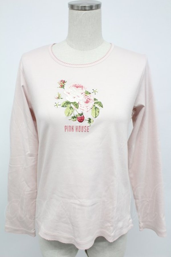 画像1: PINK HOUSE / オールドローズ刺繍カットソー  ピンク T-26-02-08-013-LO-TO-SA-ZT (1)