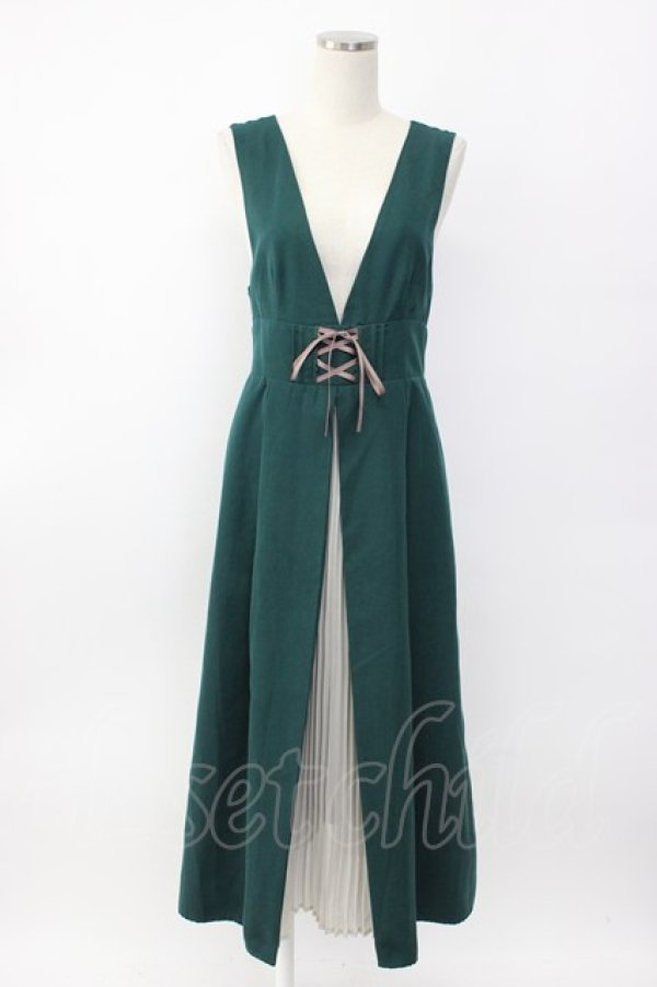 画像1: axes femme / フロントプリーツジャンスカ  グリーン T-26-02-08-018-AX-OP-SA-ZT (1)