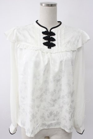 画像: axes femme / チャイナ釦ジャカードブラウス  ホワイト T-26-02-08-019-AX-BL-SA-ZT
