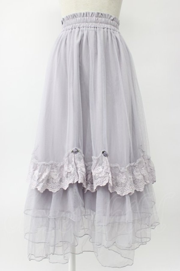 画像1: axes femme / ローズ付ドレープチュールスカート  ラベンダー T-26-02-08-022-AX-SK-SA-ZT (1)