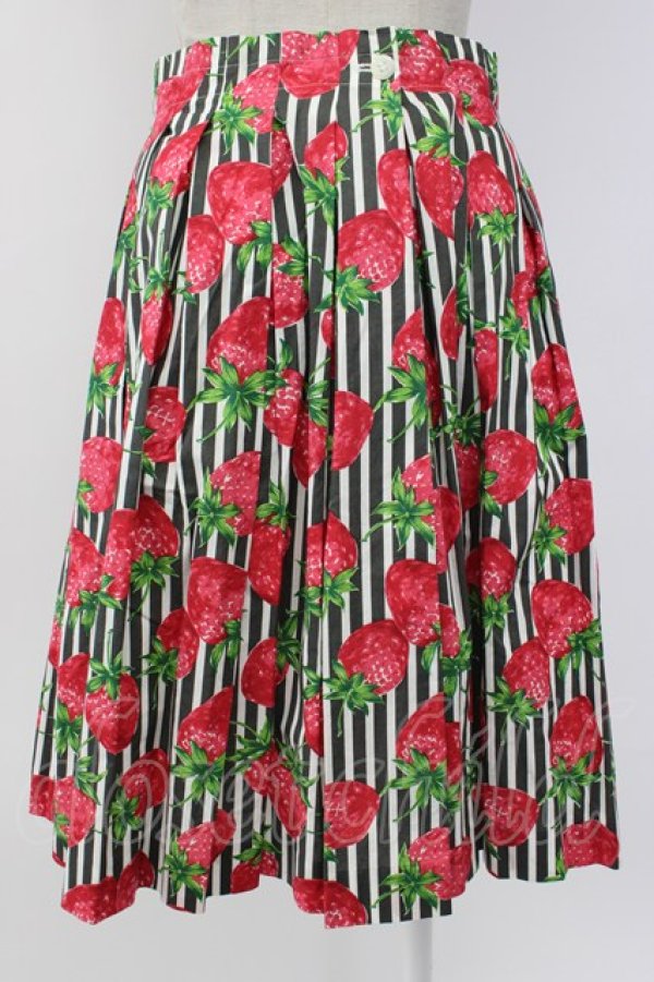 画像2: Jane Marple / ストロベリーmeetsストライプタックスカート  黒 T-26-02-08-024-JM-SK-SA-ZT (2)