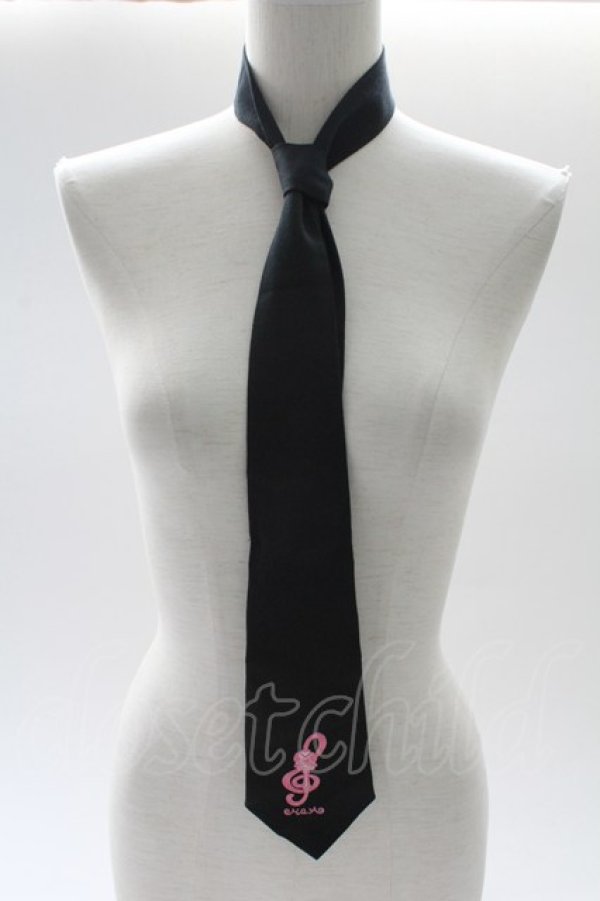 画像1: MAM / 音符刺繍ネクタイ  黒Ｘピンク T-26-02-10-030-LO-ZA-SA-ZT (1)