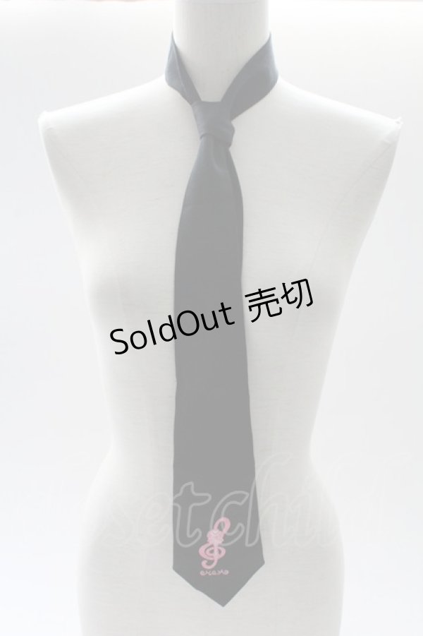 画像1: MAM / 音符刺繍ネクタイ  黒Ｘピンク T-26-02-10-030-LO-ZA-SA-ZT575F005 (1)