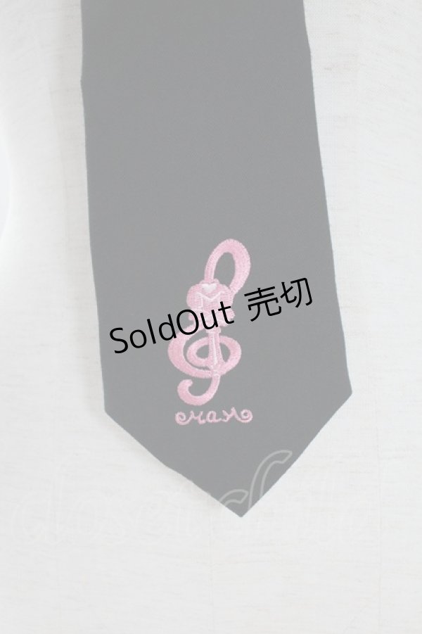 画像2: MAM / 音符刺繍ネクタイ  黒Ｘピンク T-26-02-10-030-LO-ZA-SA-ZT575F005 (2)