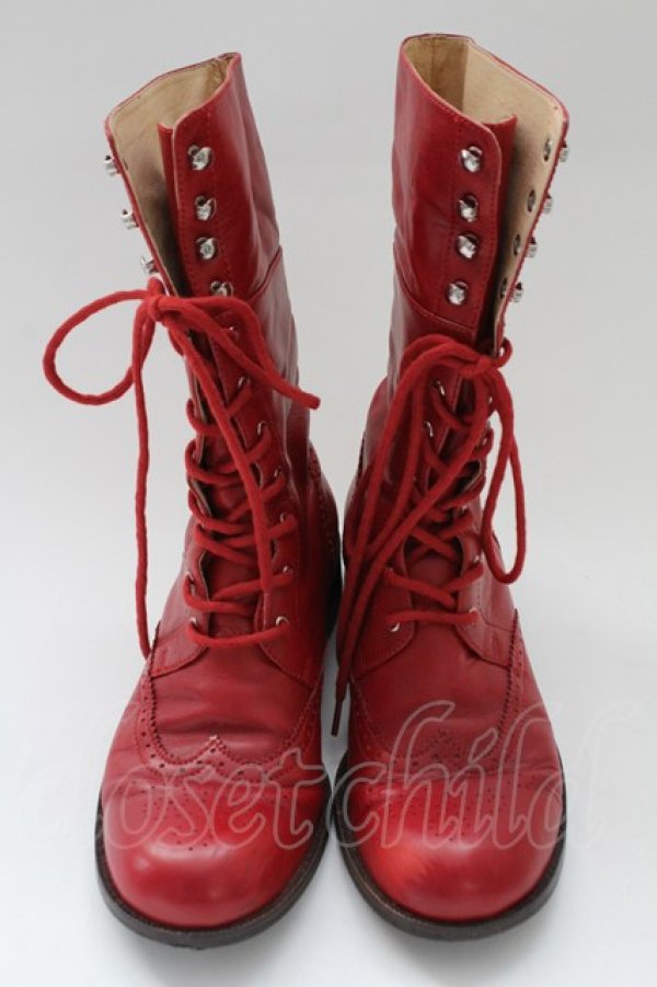 画像1: PINK HOUSE / 編み上げブーツ L レッド T-26-02-10-036-LO-SH-SA-ZT (1)