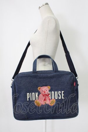 画像: PINK HOUSE / テディベア刺繍ブリーフケース  インディゴ T-26-02-10-016-LO-BG-SA-ZT